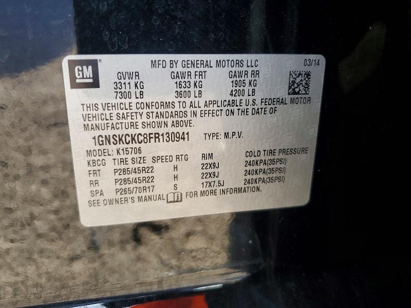 68139776 :رقم المزاد ، 1GNSKCKC8FR130941 vin ، 2015 Chevrolet Tahoe مزاد بيع
