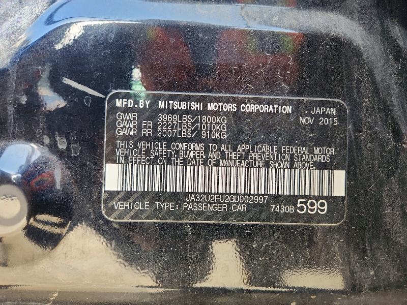 Aukcja sprzedaży 2016 Mitsubishi Lancer, vin: JA32U2FU2GU002997, numer aukcji: 69019946