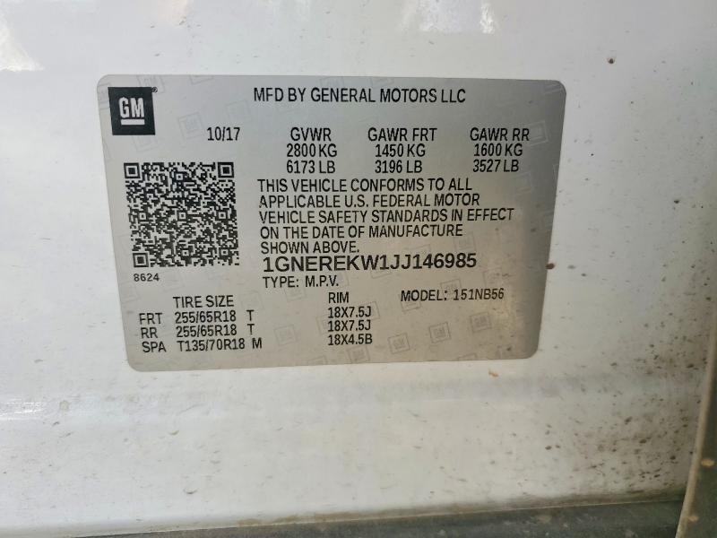 70307676 :رقم المزاد ، 1GNEREKW1JJ146985 vin ، 2018 Chevrolet Traverse مزاد بيع