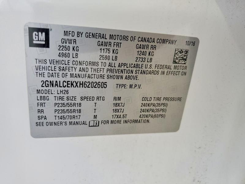 2017 Chevrolet Equinox მანქანა იყიდება აუქციონზე, vin: 2GNALCEKXH6202605, აუქციონის ნომერი: 68739126