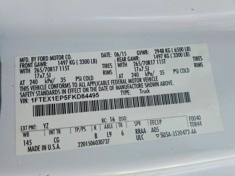 2015 Ford F150 მანქანა იყიდება აუქციონზე, vin: 1FTEX1EP5FKD84495, აუქციონის ნომერი: 67597546
