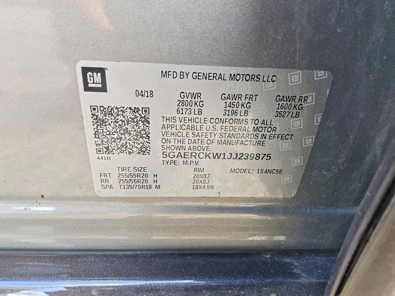 66429786 :رقم المزاد ، 5GAERCKW1JJ239875 vin ، 2018 Buick Enclave مزاد بيع