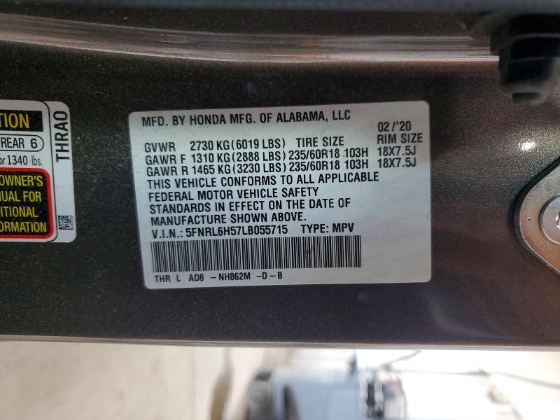 2020 Honda Odyssey მანქანა იყიდება აუქციონზე, vin: 5FNRL6H57LB055715, აუქციონის ნომერი: 67393766