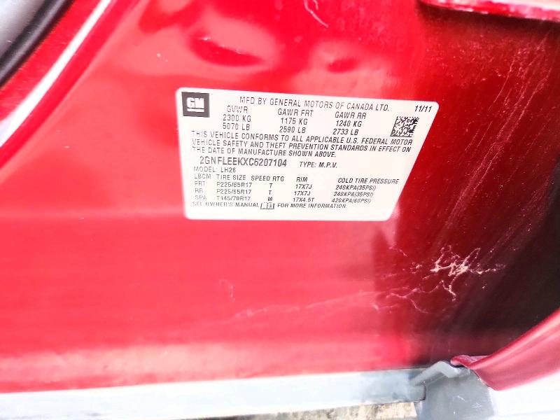 Aukcja sprzedaży 2012 Chevrolet Equinox, vin: 2GNFLEEKXC6207104, numer aukcji: 70878566