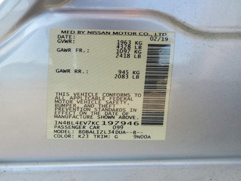 Aukcja sprzedaży 2019 Nissan Altima, vin: 1N4BL4EV7KC197946, numer aukcji: 67815696