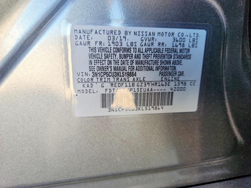Продаж на аукціоні авто 2019 Nissan Kicks, vin: 3N1CP5CU3KL519864, номер лоту: 68597916