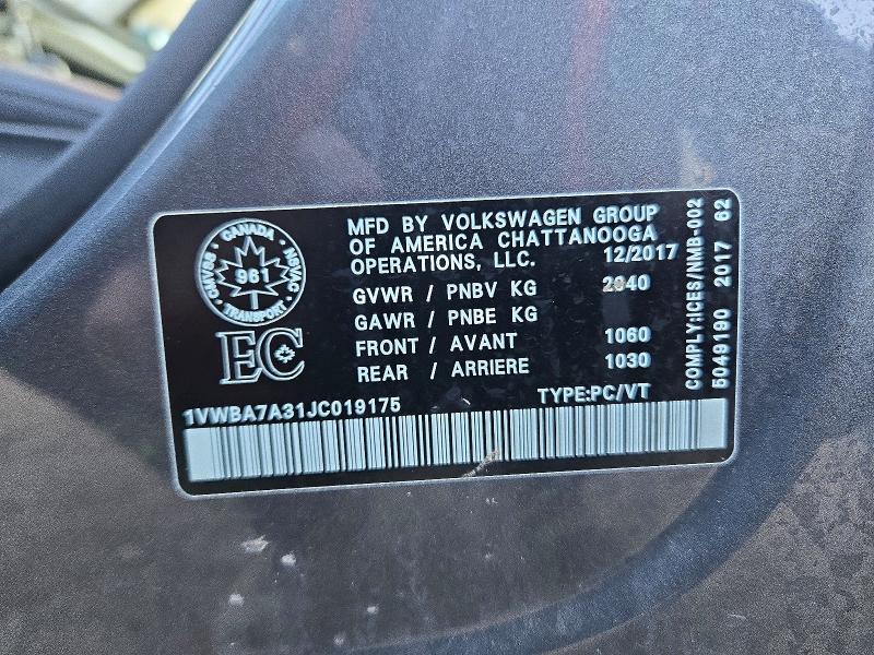 Aukcja sprzedaży 2018 Volkswagen Passat, vin: 1VWBA7A31JC019175, numer aukcji: 69534416