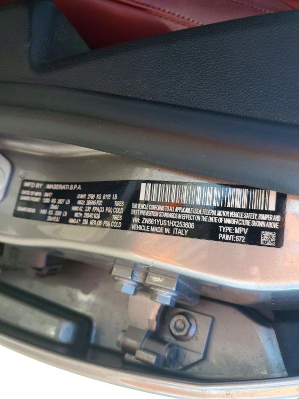 71390886 :رقم المزاد ، ZN661YUS1HX253606 vin ، 2017 Maserati Levante مزاد بيع