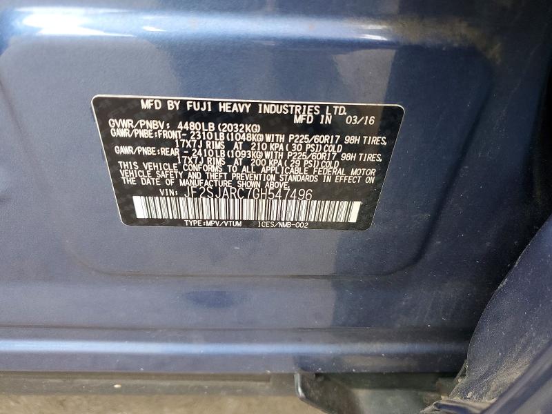 Aukcja sprzedaży 2016 Subaru Forester, vin: JF2SJARC7GH547496, numer aukcji: 67411616