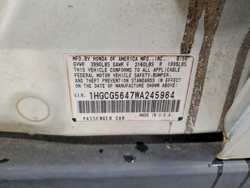 70495826 :رقم المزاد ، 1HGCG5647WA245964 vin ، 1998 Honda Accord مزاد بيع
