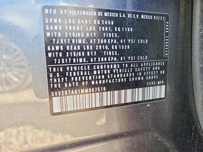 Aukcja sprzedaży 2021 Volkswagen Tiguan, vin: 3VV2B7AX1MM087516, numer aukcji: 68605176