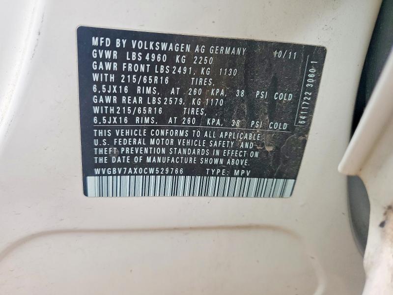 Aukcja sprzedaży 2012 Volkswagen Tiguan, vin: WVGBV7AX0CW529766, numer aukcji: 67444866