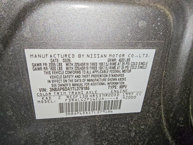 2026 Nissan Kicks მანქანა იყიდება აუქციონზე, vin: 3N8AP6DA1TL379186, აუქციონის ნომერი: 70562256