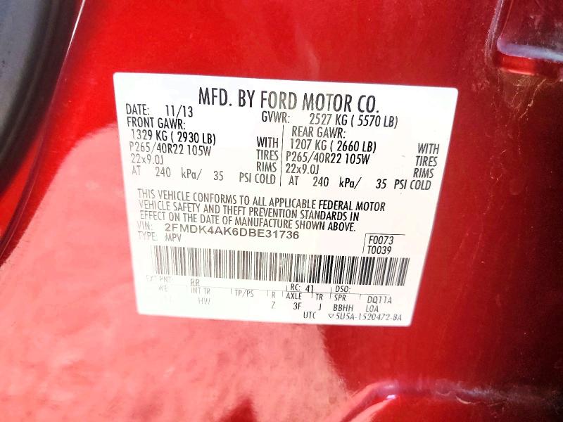 Продажа на аукционе авто 2013 Ford Edge, vin: 2FMDK4AK6DBE31736, номер лота: 68830296