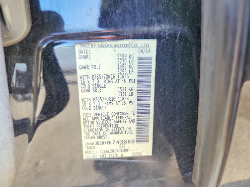 70690976 :رقم المزاد ، 1N6AD0ER7EN743889 vin ، 2014 Nissan Frontier مزاد بيع