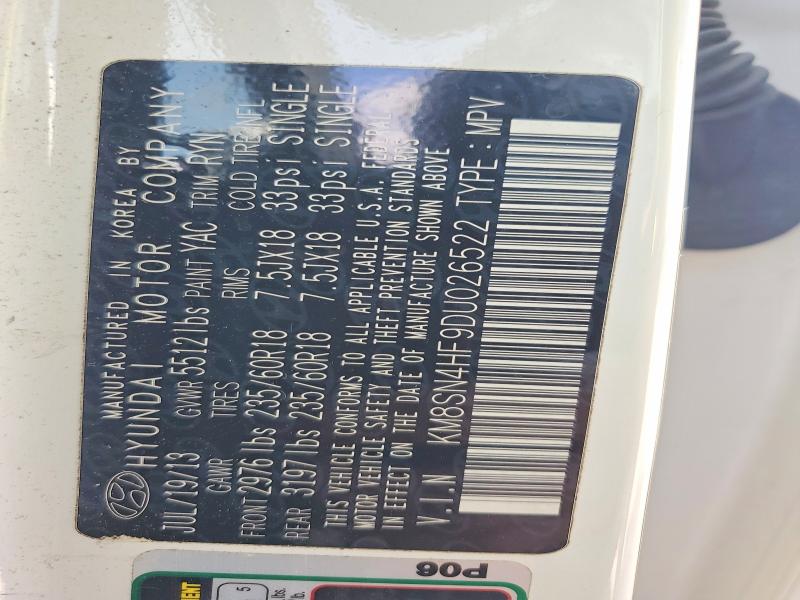 69713856 :رقم المزاد ، KM8SN4HF9DU026522 vin ، 2013 Hyundai Santa Fe مزاد بيع
