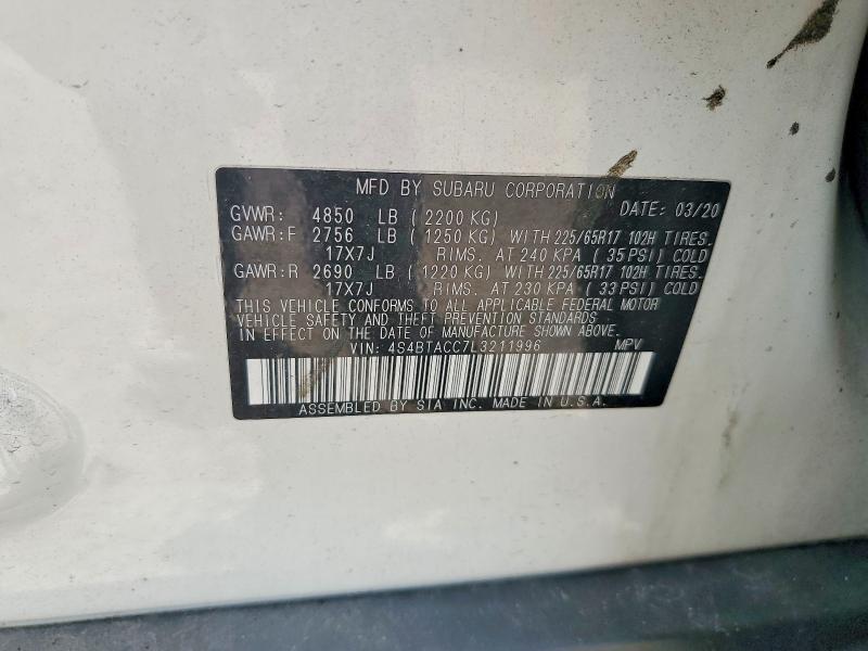 Aukcja sprzedaży 2020 Subaru Outback, vin: 4S4BTACC7L3211996, numer aukcji: 68781376