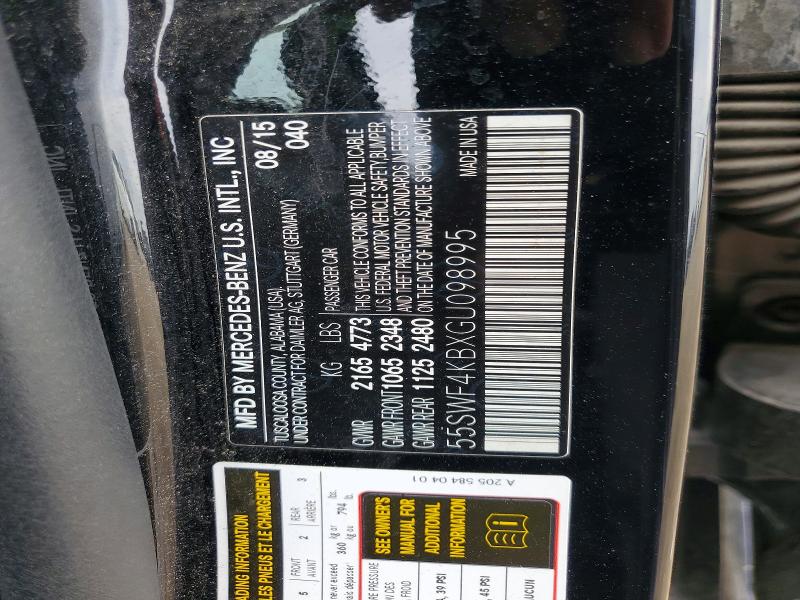 2016 Mercedes-benz C მანქანა იყიდება აუქციონზე, vin: 55SWF4KBXGU098995, აუქციონის ნომერი: 68401266