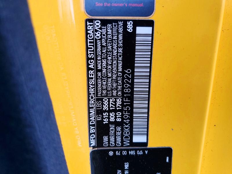 Aukcja sprzedaży 2001 Mercedes-benz Slk, vin: WDBKK49F51F189226, numer aukcji: 67673496