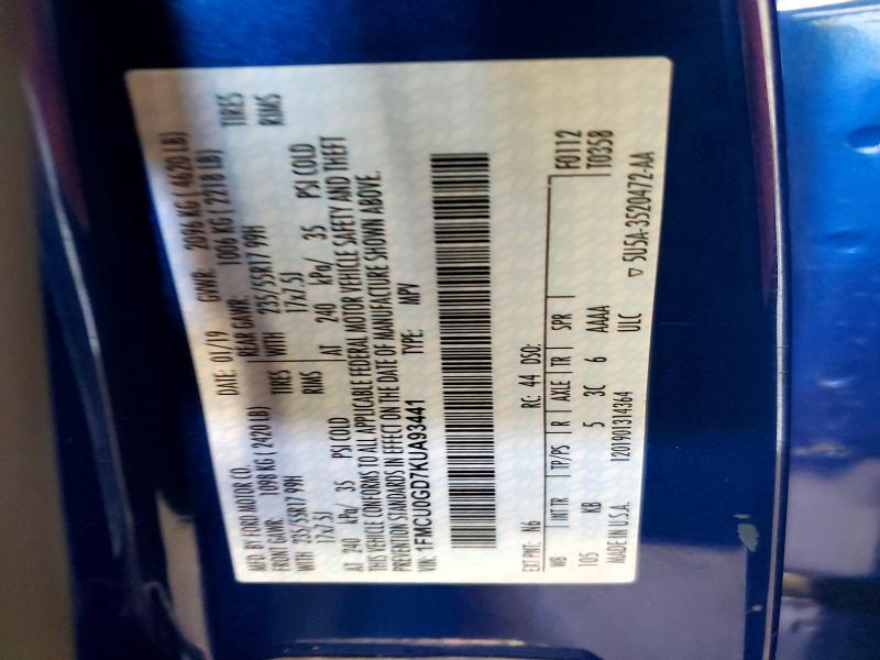 69392096 :رقم المزاد ، 1FMCU0GD7KUA93441 vin ، 2019 Ford Escape مزاد بيع