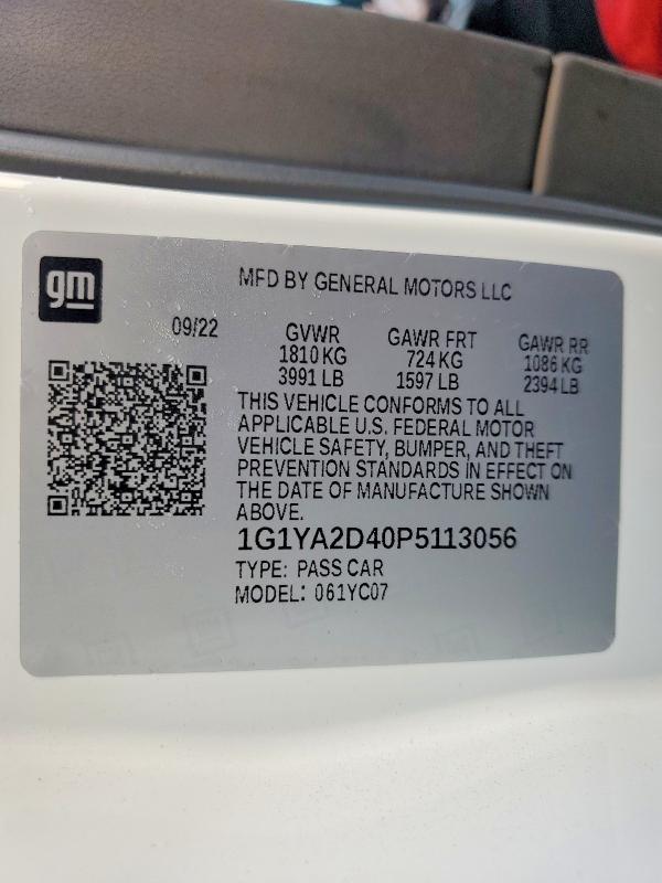 Продаж на аукціоні авто 2023 Chevrolet Corvette, vin: 1G1YA2D40P5113056, номер лоту: 67421686