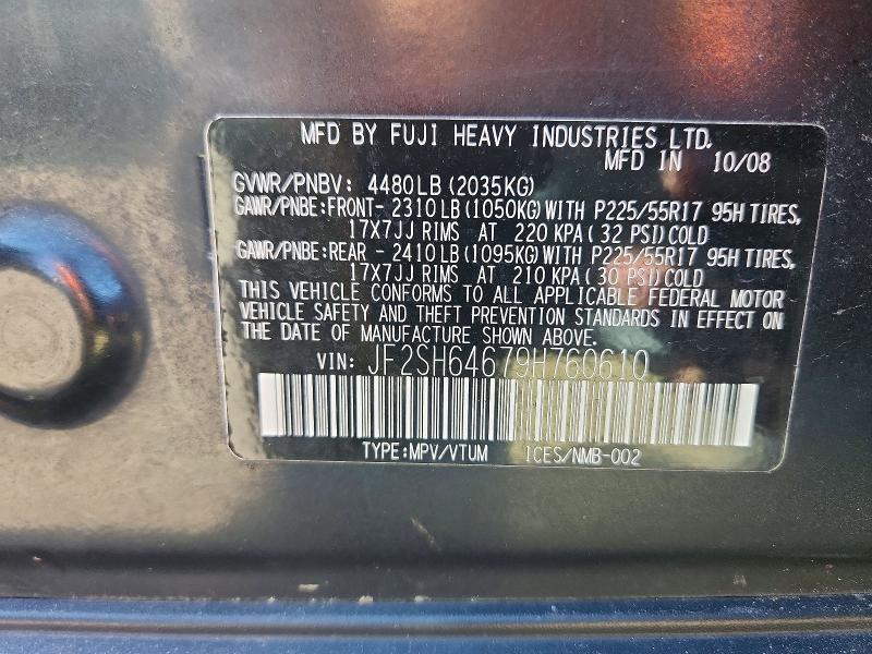 68390516 :رقم المزاد ، JF2SH64679H760610 vin ، 2009 Subaru Forester مزاد بيع