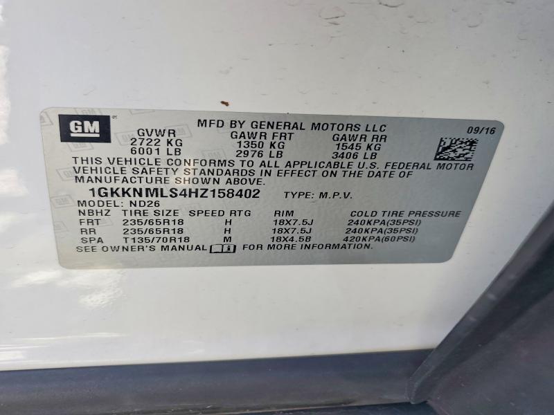 2017 Gmc Acadia მანქანა იყიდება აუქციონზე, vin: 1GKKNMLS4HZ158402, აუქციონის ნომერი: 68488676