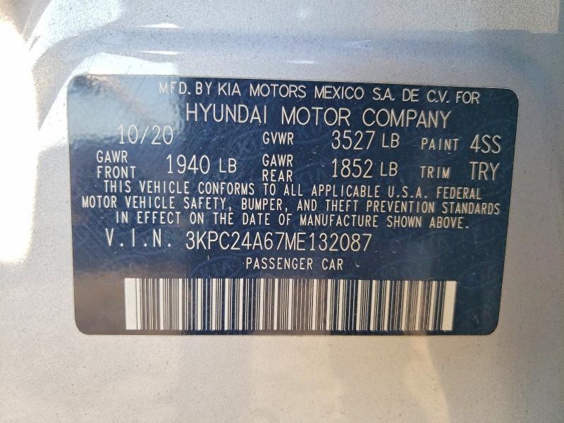 Продаж на аукціоні авто 2021 Hyundai Accent, vin: 3KPC24A67ME132087, номер лоту: 67076376