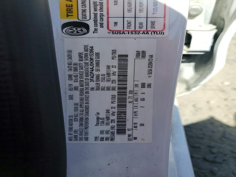 Aukcja sprzedaży 2019 Ford Fiesta, vin: 3FADP4AJ0KM153964, numer aukcji: 69385946