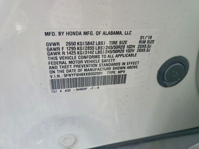 Aukcja sprzedaży 2019 Honda Pilot, vin: 5FNYF6H6XKB052091, numer aukcji: 67446996