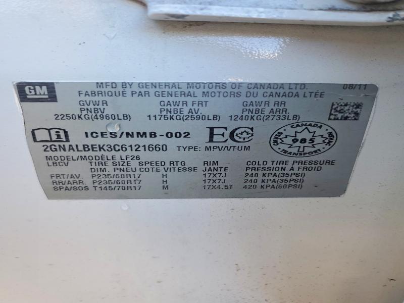 Aukcja sprzedaży 2012 Chevrolet Equinox, vin: 2GNALBEK3C6121660, numer aukcji: 68746306