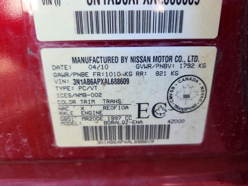 Aukcja sprzedaży 2010 Nissan Sentra, vin: 3N1AB6APXAL688609, numer aukcji: 68650126