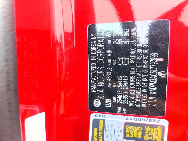 66954706 :رقم المزاد ، KNDPM3AC6L7797993 vin ، 2020 Kia Sportage مزاد بيع