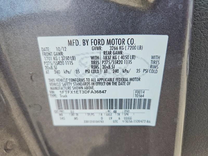 2013 Ford F150 მანქანა იყიდება აუქციონზე, vin: 1FTFX1ET3DFA36847, აუქციონის ნომერი: 68076476