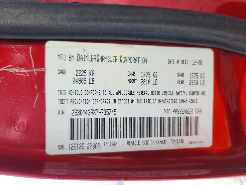 2007 Dodge Charger მანქანა იყიდება აუქციონზე, vin: 2B3KA43RX7H735745, აუქციონის ნომერი: 67328136
