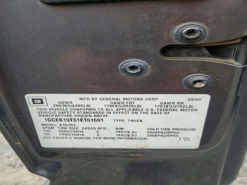 69224196 :رقم المزاد ، 1GCEK19T61E151691 vin ، 2001 Chevrolet Silverado مزاد بيع