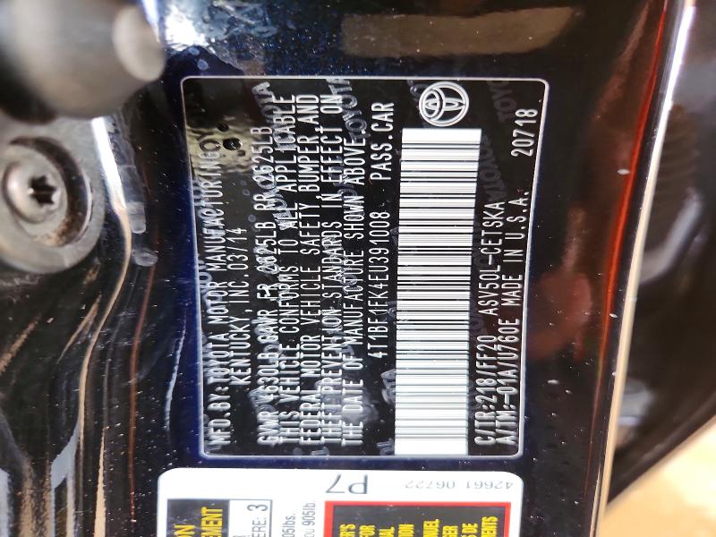 68708846 :رقم المزاد ، 4T1BF1FK4EU391008 vin ، 2014 Toyota Camry مزاد بيع
