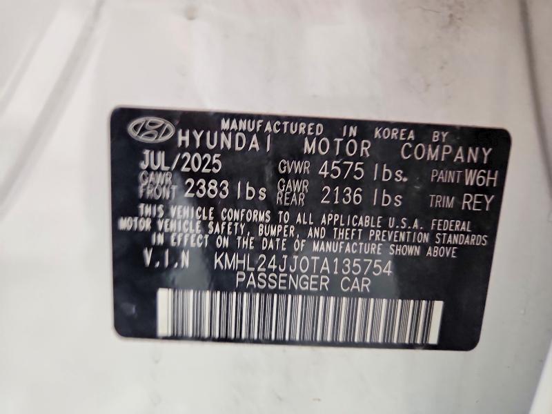 2026 Hyundai Sonata Hybrid მანქანა იყიდება აუქციონზე, vin: KMHL24JJ0TA135754, აუქციონის ნომერი: 71035576