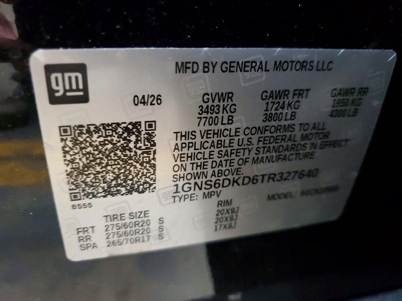 2026 Chevrolet Suburban მანქანა იყიდება აუქციონზე, vin: 1GNS6DKD6TR327640, აუქციონის ნომერი: 69491176
