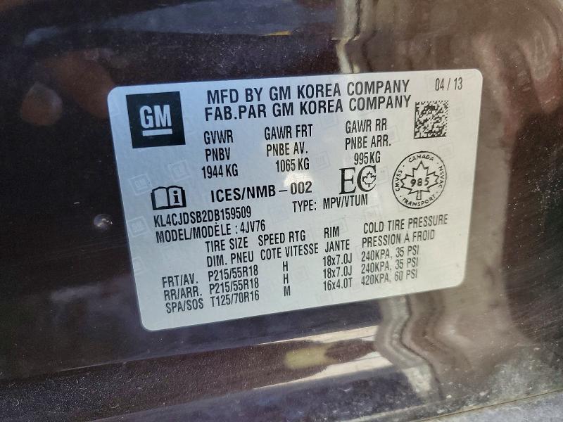 70101506 :رقم المزاد ، KL4CJDSB2DB159509 vin ، 2013 Buick Encore مزاد بيع