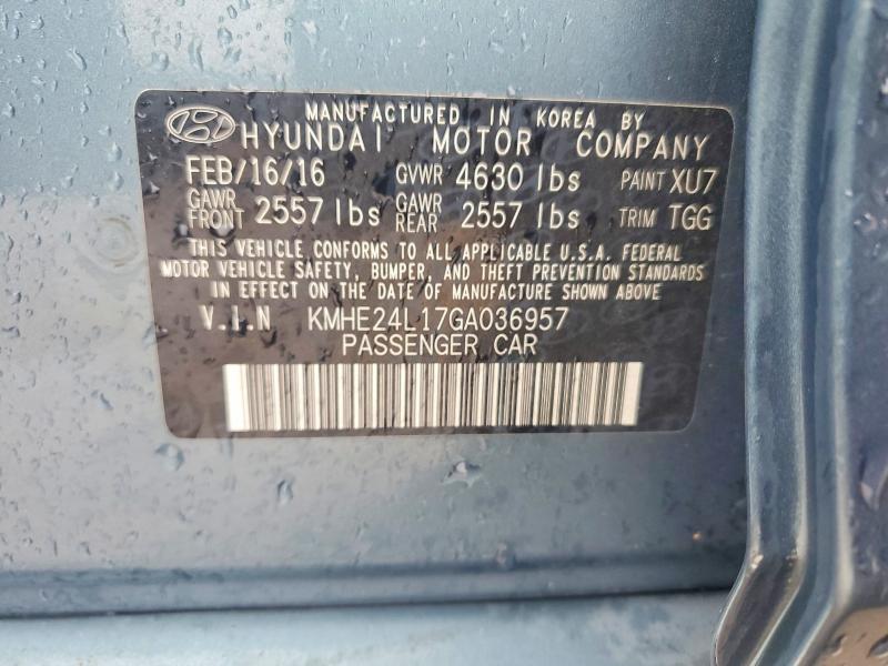 Aukcja sprzedaży 2016 Hyundai Sonata Hybrid, vin: KMHE24L17GA036957, numer aukcji: 70606196