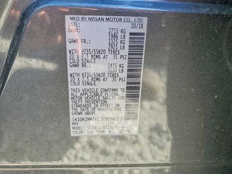 Продаж на аукціоні авто 2019 Nissan Pathfinder, vin: 5N1DR2MM7KC590632, номер лоту: 67413386