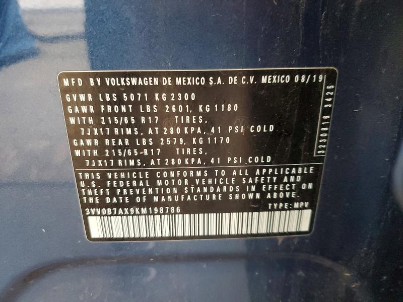 Продаж на аукціоні авто 2019 Volkswagen Tiguan, vin: 3VV0B7AX9KM198786, номер лоту: 69439466