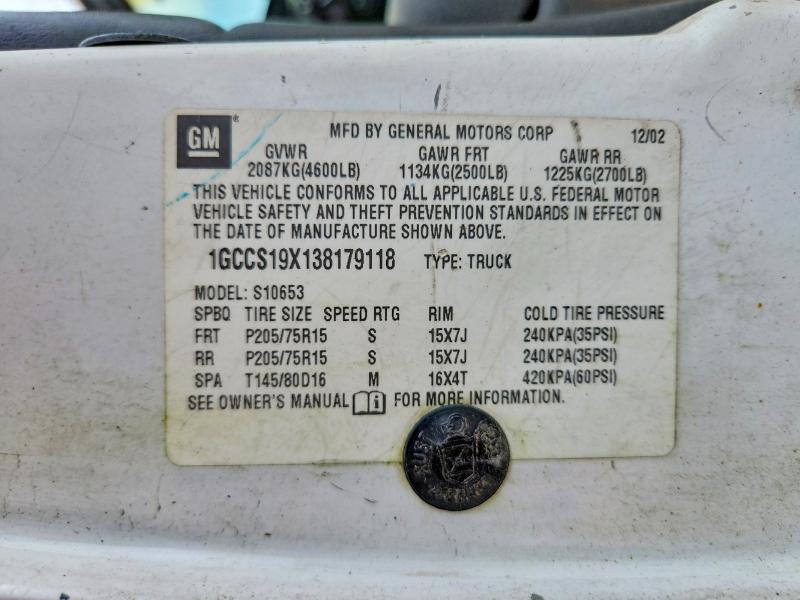 Продажа на аукционе авто 2003 Chevrolet S Truck, vin: 1GCCS19X138179118        , номер лота: 69019866