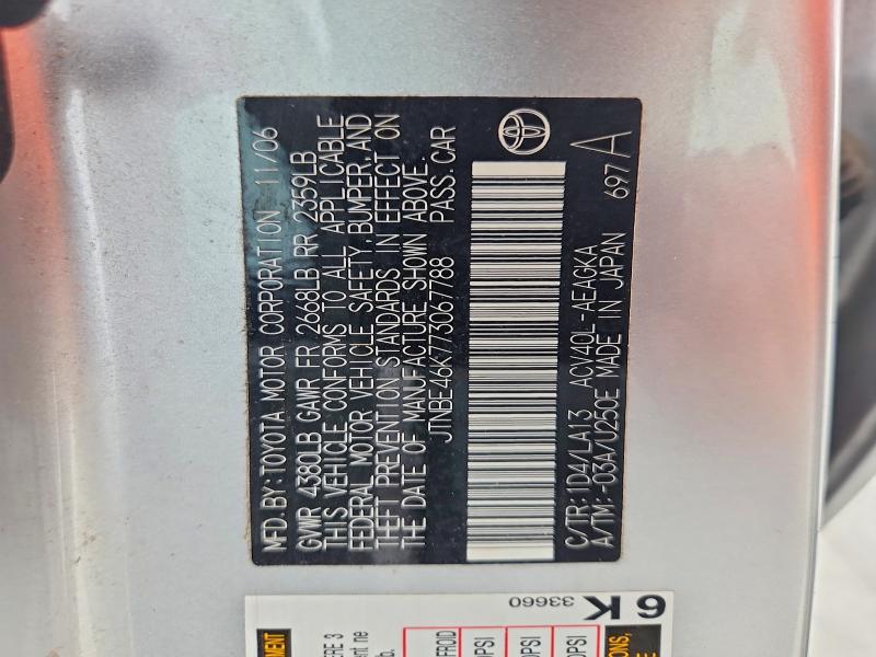 70261376 :رقم المزاد ، JTNBE46K773067788 vin ، 2007 Toyota Camry مزاد بيع