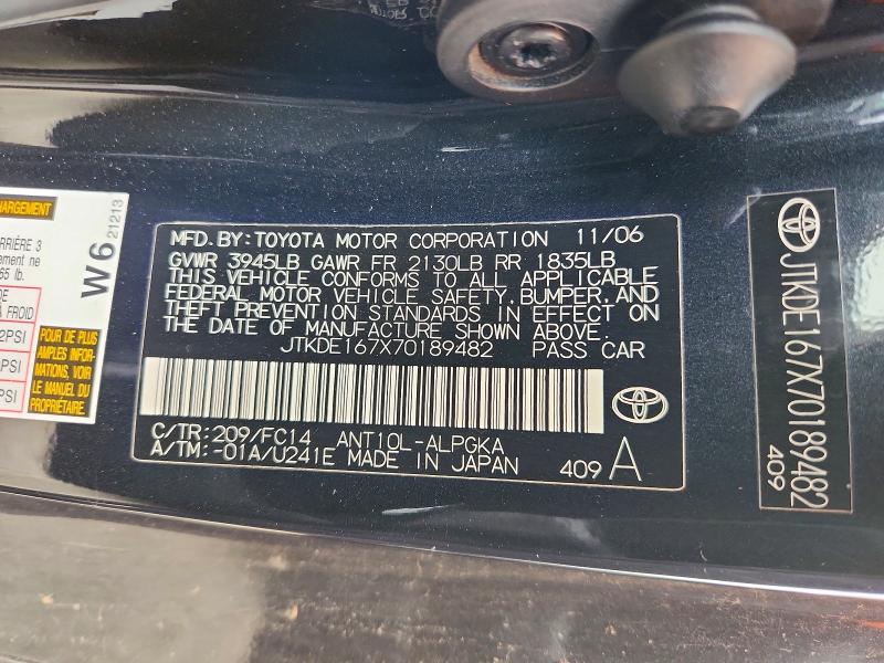 68712606 :رقم المزاد ، JTKDE167X70189482 vin ، 2007 Toyota Scion Tc مزاد بيع