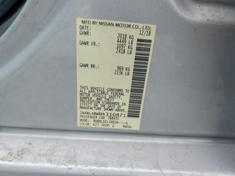 2019 Nissan Altima მანქანა იყიდება აუქციონზე, vin: 1N4BL4BW8KN310871, აუქციონის ნომერი: 69734626