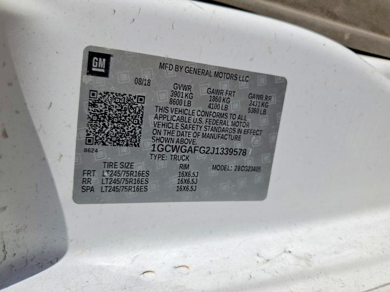 69781176 :رقم المزاد ، 1GCWGAFG2J1339578 vin ، 2018 Chevrolet Express G2500 مزاد بيع