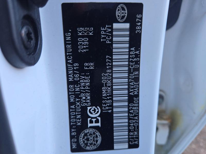 68091156 :رقم المزاد ، 4T1B11HK8KU281277 vin ، 2019 Toyota Camry مزاد بيع