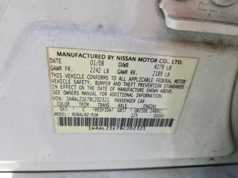 Aukcja sprzedaży 2008 Nissan Altima, vin: 1N4AL21E78C202321, numer aukcji: 68092796
